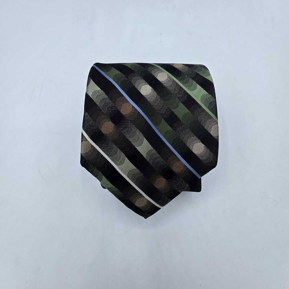Mens Necktie Arrow Black Green Multicolored Striped NeckTie 57 X 4 silk Vintage
